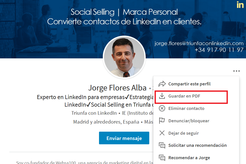 guardar perfil linkedin en PDF