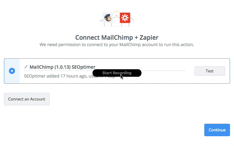 test zapier connection to mailchimp